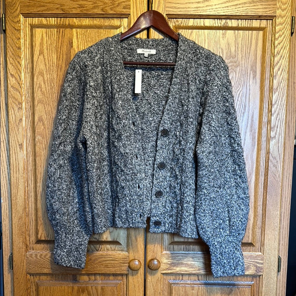 Madewell Gray Cable V Neck Knit Women's Cardigan Sweater
